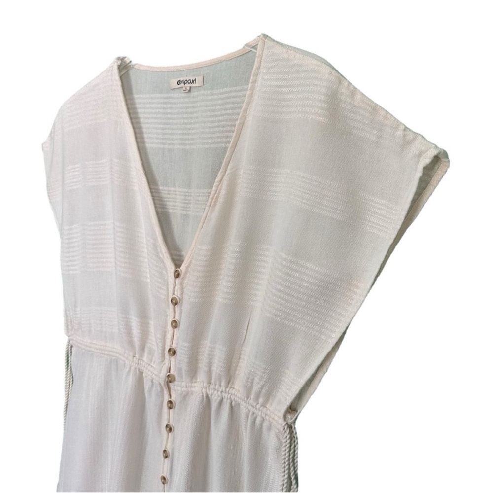 RIPCURL Dune Dress L White Boho Beach Cover Up Cotton Button Front Tassel Resort - Picture 10 of 13